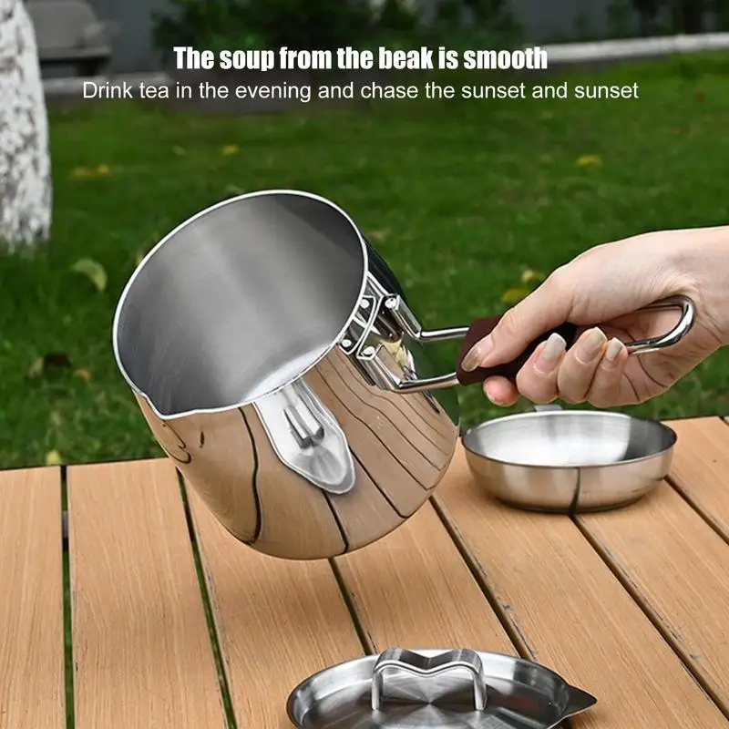 Camping Cooking Pot 572ML Stainless Clad Sauce Pan Portable Dishwasher & Oven Safe Detachable Camping Saucepan With Ergonomic