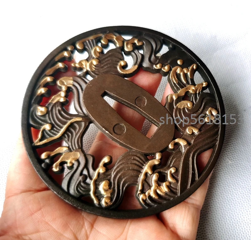 Gold copper Waves tsuba fuchi Menuki for japanese sword's katana wakizashi tanto