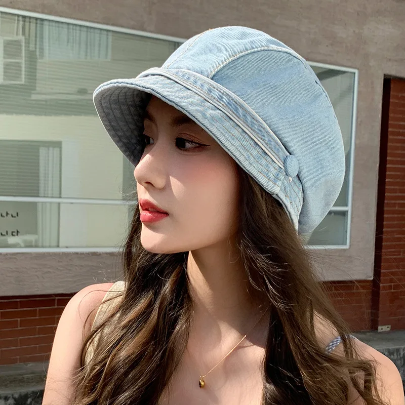 

The Same Retro Denim Duck Tongue Stacking Hat Spring and Summer Street Modeling Beret Female Face Small Painter Hat