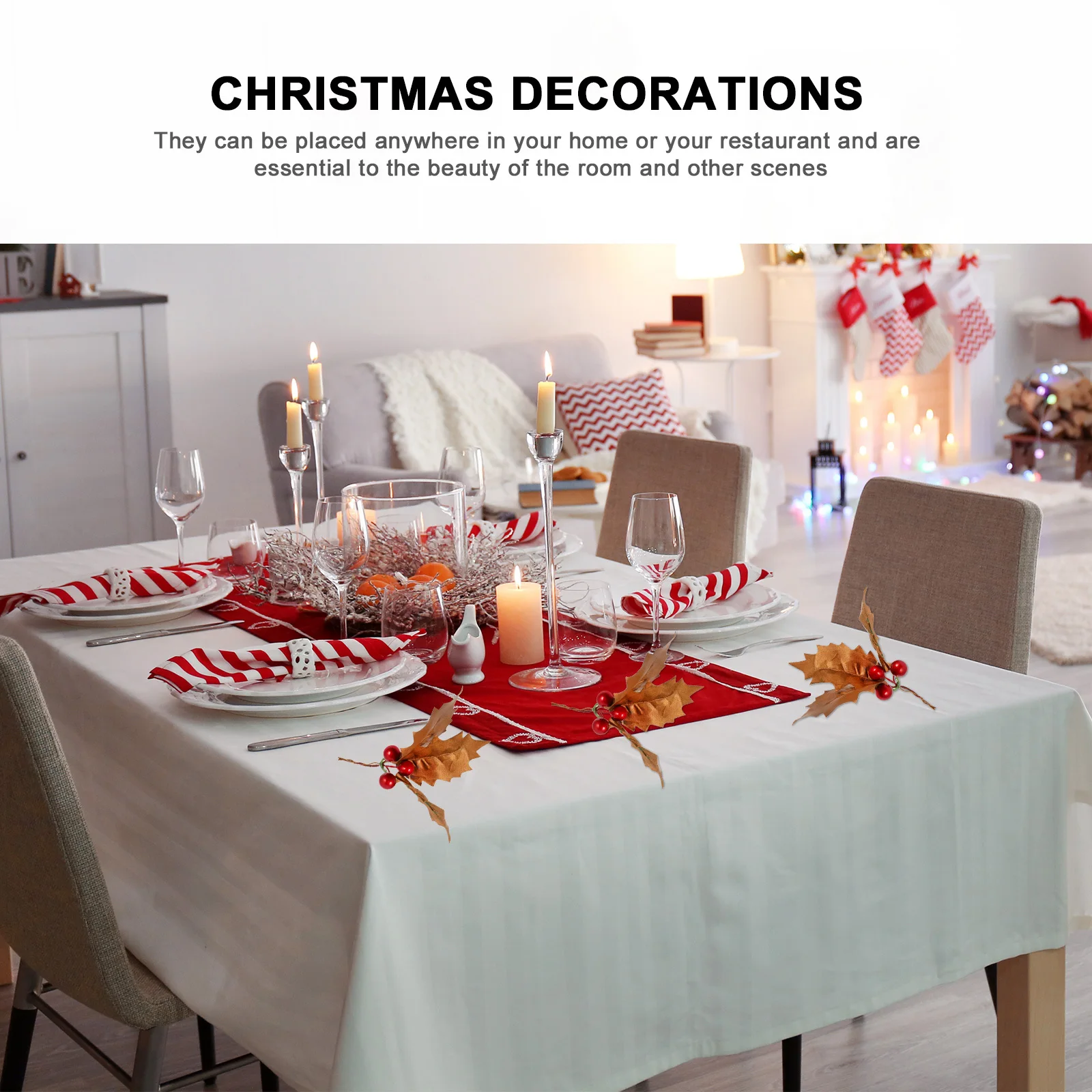 

6pcs Simulation Leaf Decorative Berry For Home Party Xmas Decoration Artificial Plant Desktop Decor Wedding Event Showcase