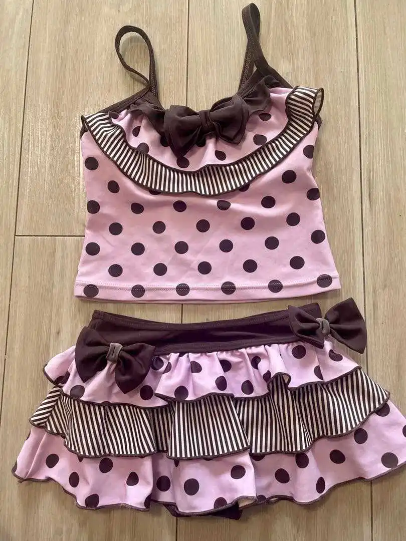 Y2K Spice Girl two-piece suit, polka-dot bow decoration, slim camisole, short pleated skirt, Spring/Summer fashion casual suit view 2