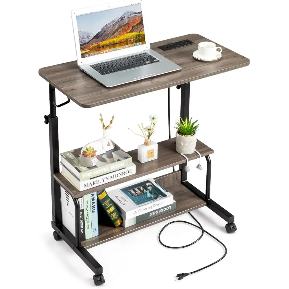 

31.5" Portable Rolling Desk on Wheels,Height Adjustable Standing Desk with 2 AC Outlets/3 USB Ports,Mobile Laptop Table with Hoo