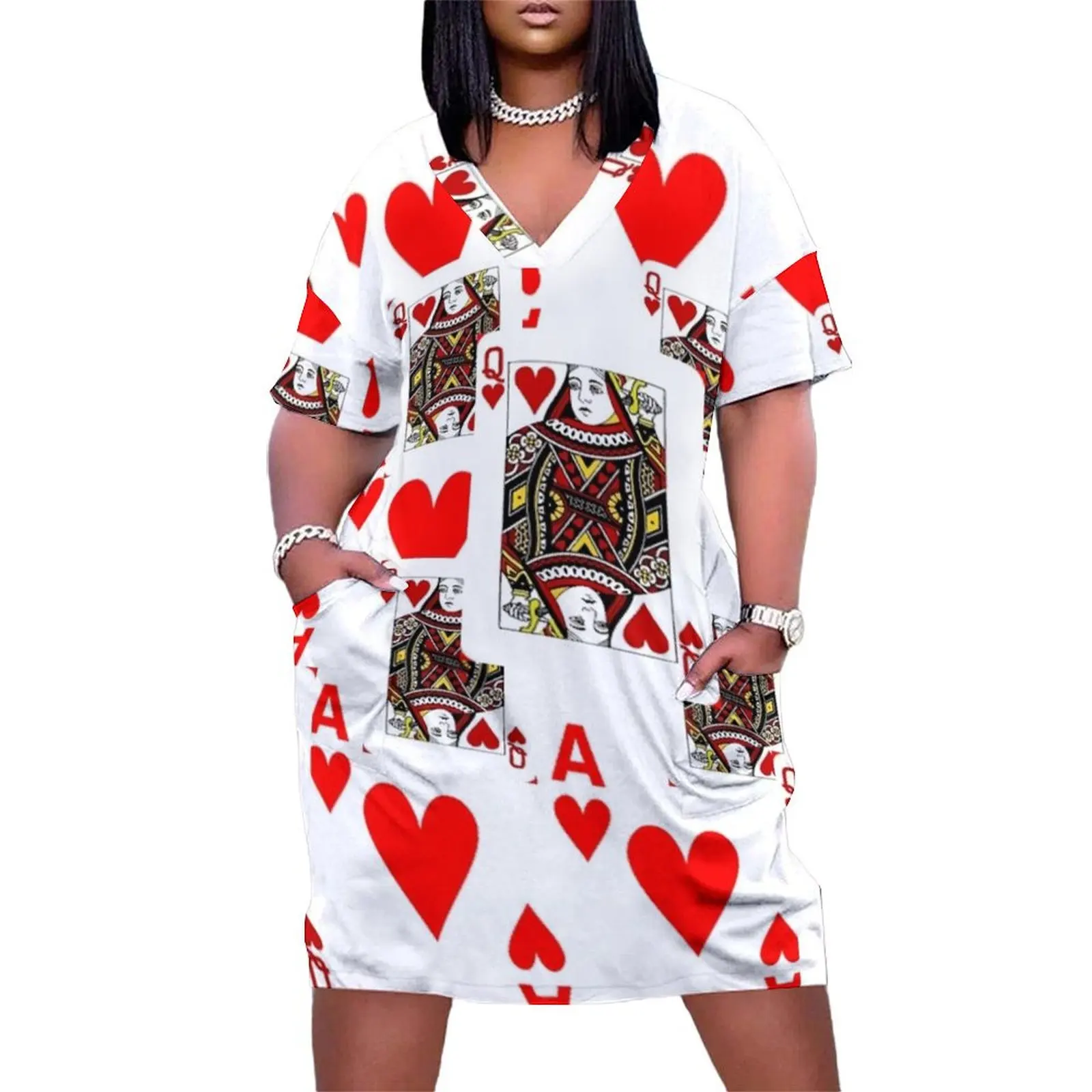 

RED QUEEN OF HEARTS& ACES PLAYING CARDS ARTWORK Loose Pocket Dress women's evening dresses Elegant gown Female clothing