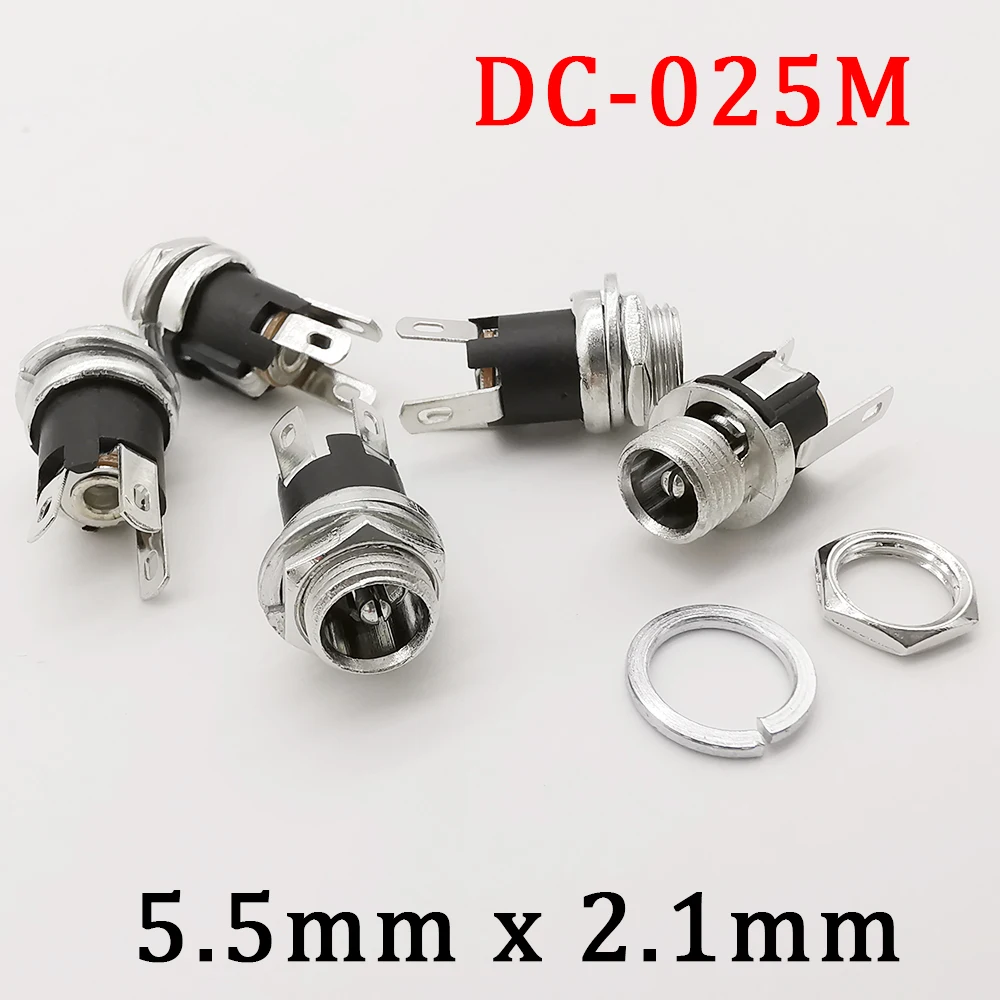 10Pcs DC-025M 5.5x2.1mm DC Power Female Socket Panel Mount Connector 3 Pin DC Power Jack Plug Socket Electronic Connector DC025M