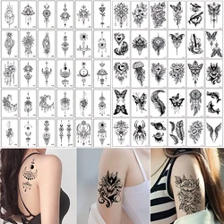 60pcs/lot Temporary Waterproof Tattoos Sticker Black Feathered Dolphin Butterfly Line Drawing Jewelry Lace Moon Tattoo Adhesive