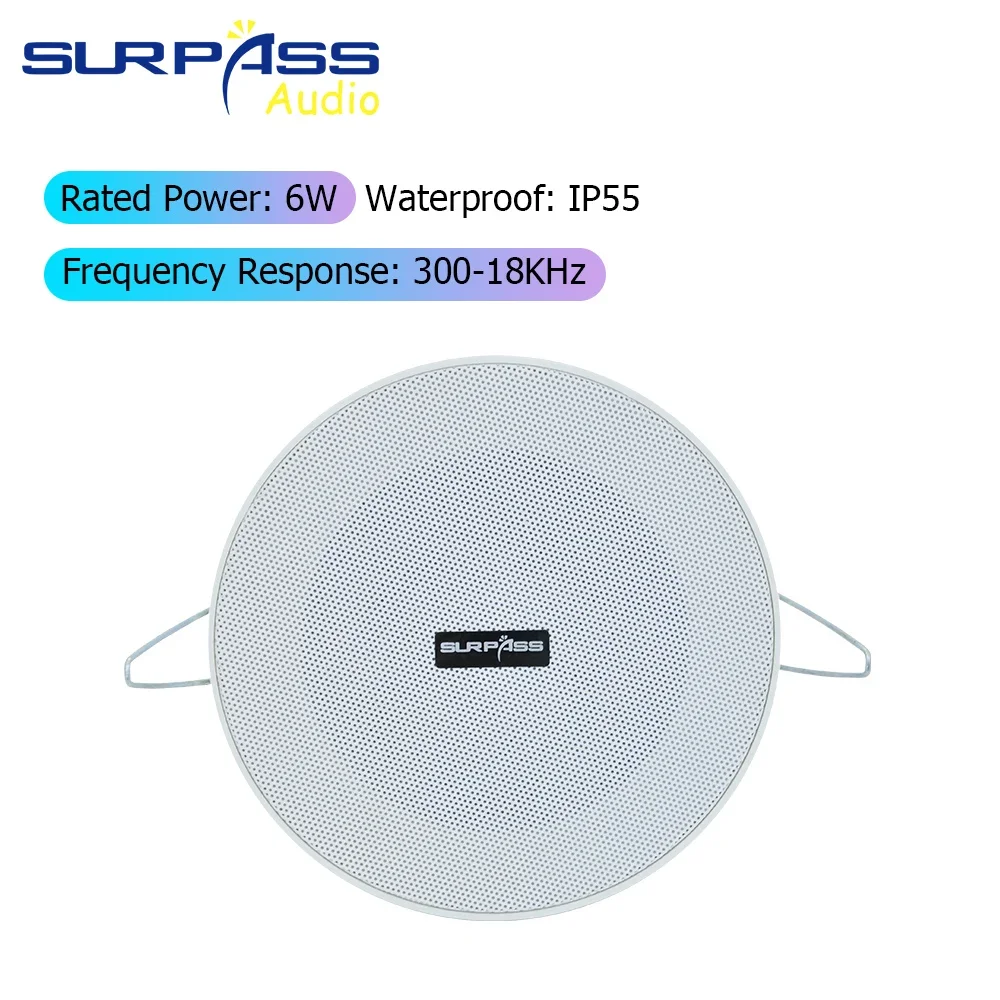 

6W @100V Waterproof IP55 Ceiling Speaker 4Inch PA System Audio Background Sound Loudspeaker Public Address In-ceiling Speakers