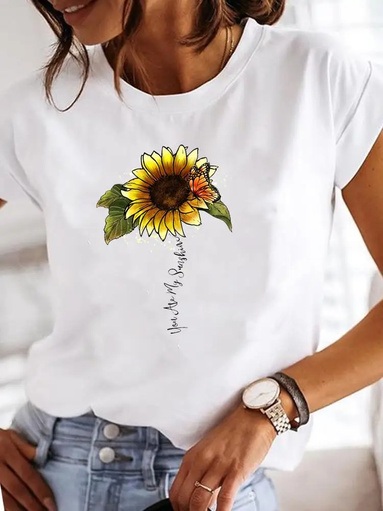 Fashion Women Female Short Sleeve Casual T-shirts Camera Flower Cute Lovely Clothes Summer T Clothing Print Graphic Tee