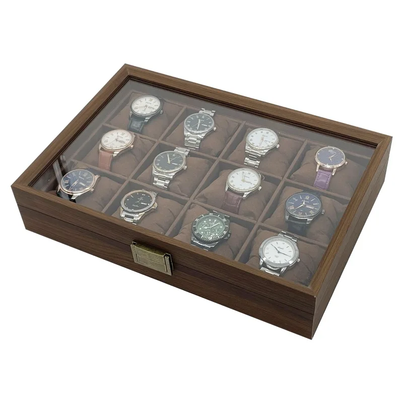 1pc retro style black walnut wooden watch storage box transparent display box can store 12 watches family collection birthday ho