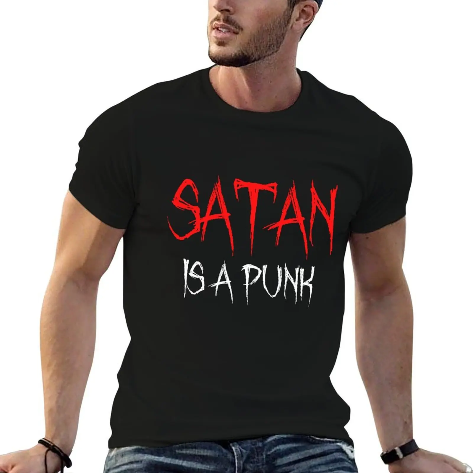 Satan Is A Punk Funny Christian T-Shirt anime t shirts Short sleeve tee men clothes