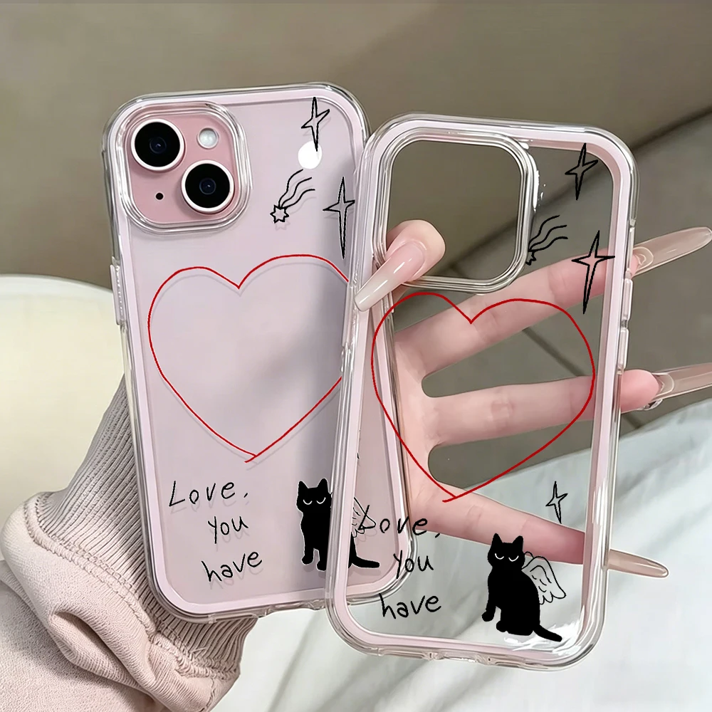 Minimalistische Schwarze Katzenlinien Transparente 2-in-1 Handyhüllen für iPhone 17 11 12 13 14 15 16 17 Pro Max Plus XR X Air Stoßfeste Hülle – Detail 6