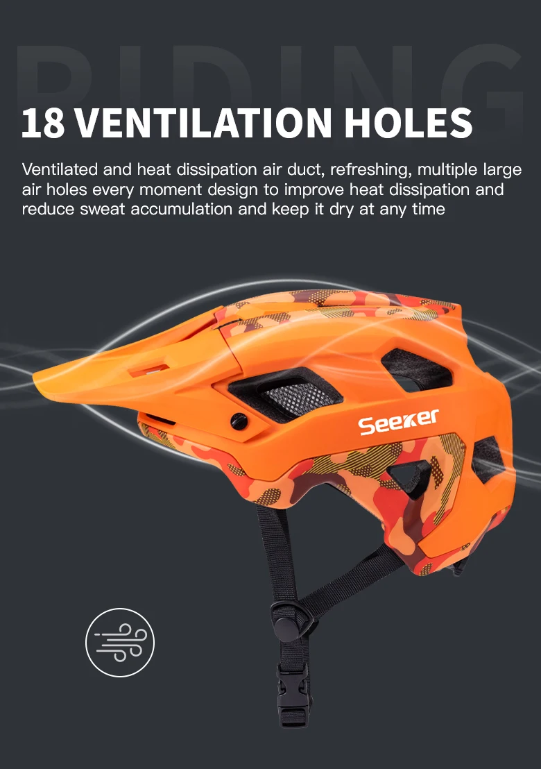 Seeker Camouflage Mountainbike-Helm, leichter, atmungsaktiver Rennrad-Fahrradhelm, Fahrrad-Schutzausrüstung für den Außenbereich – Detail 8