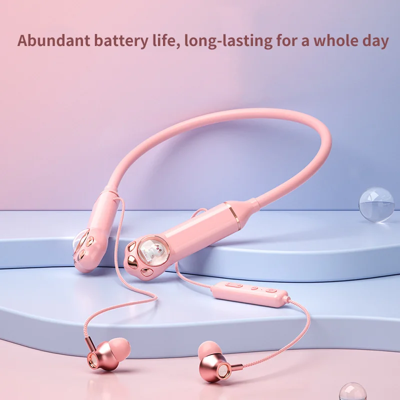 Wireless Bluetooth Earphone Neck Hanging Style Cute Cat Space Cabin RGB Light Effect Long Battery Life Sport Headphone For Girls view 3