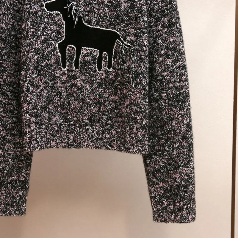 ANJY Autumn Winter New Women High-End Trendy Simple Embroidered Elegant Pullover Knitted Sweater Ins Versatile O-Neck Top A18374