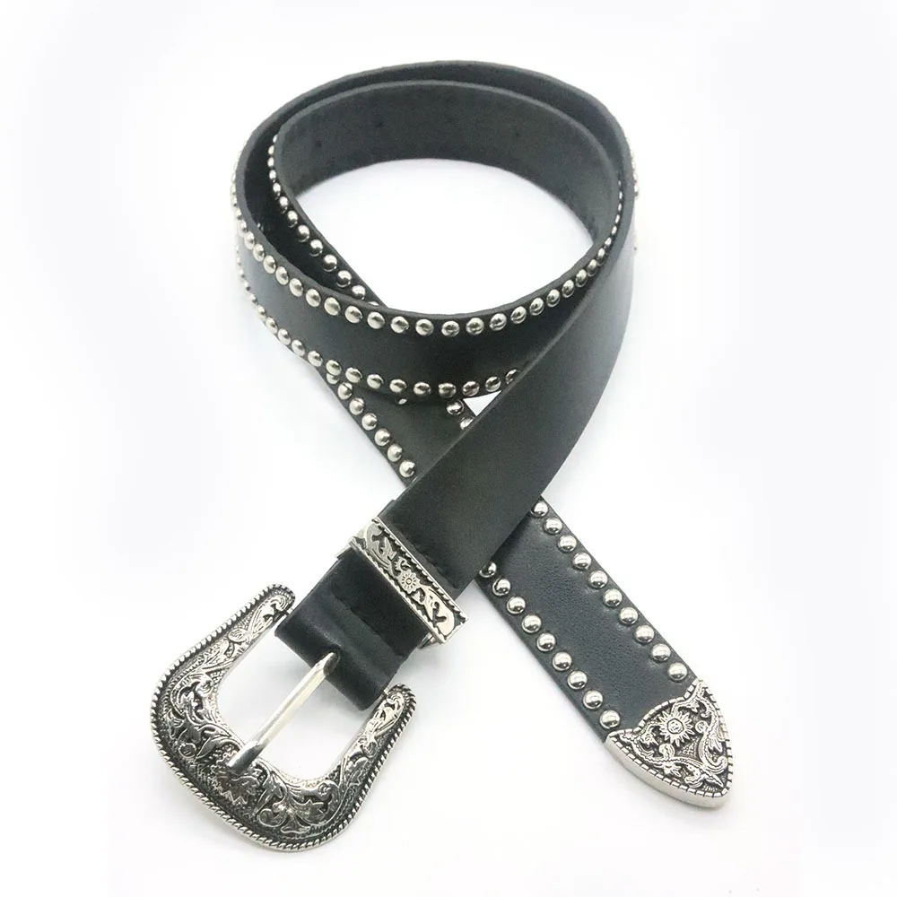 

Punk Studded PU Leather Belt Waistband with Stars Rivet Square Buckle Waist Retro Casual Fashion Cool Belts for Men Women Luxury