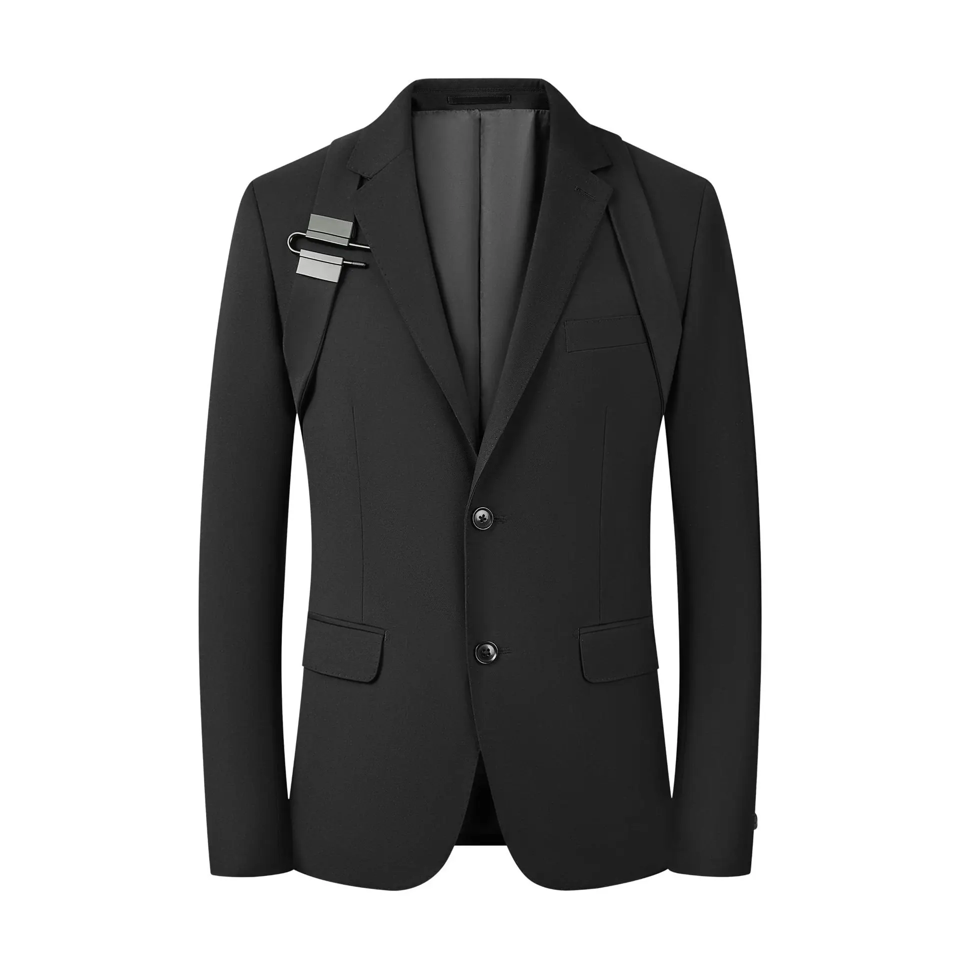 2025 Autumn Winter Suit Jacket Men's U-metal Buckle Shoulder Strap Decoration Business Suit Jacket Banquet Party Men Blazers