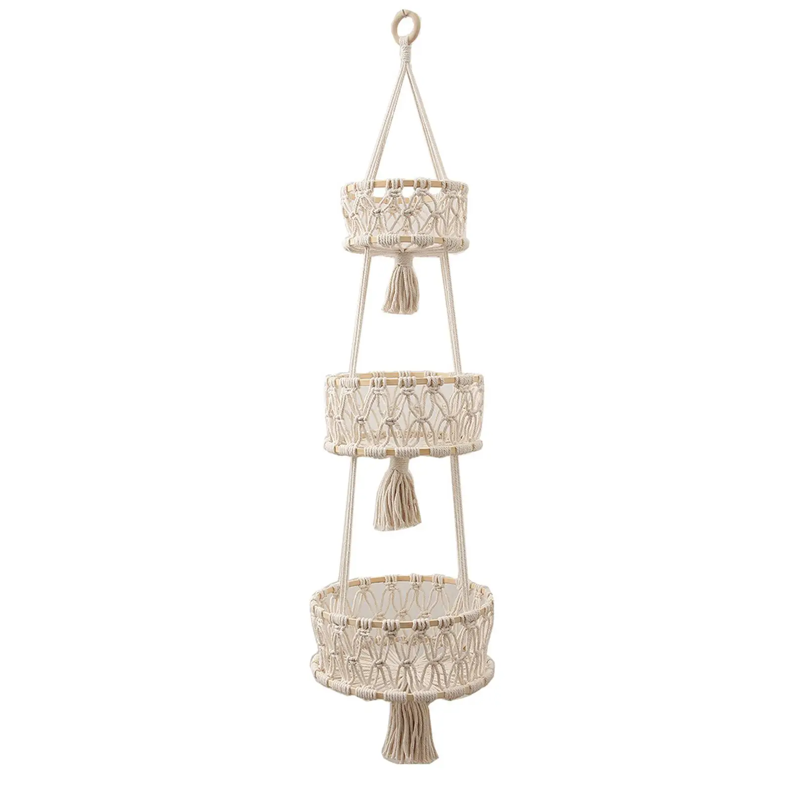 Macrame Hanging Plant Basket Cotton Rope Holder with S Hook for Flower Pot Vegetable Storage Decor