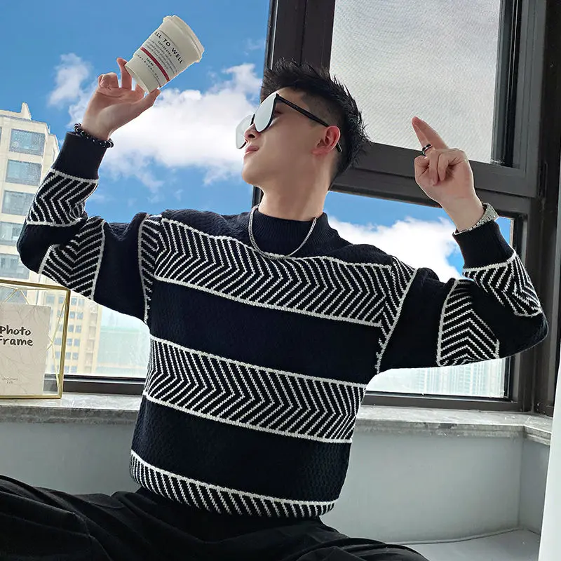 Sweater Men's Autumn and Winter New Half-high Neck Inner Thread Men's Loose Long-sleeved Knitted Base Shirt