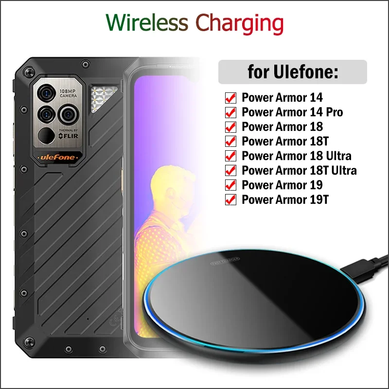 Caricabatterie Wireless veloce da 15W per Ulefone Power Armor 19 19T 18 18T Ultra/Armor 13 14 Pro Pad di ricarica Wireless con cavo USB