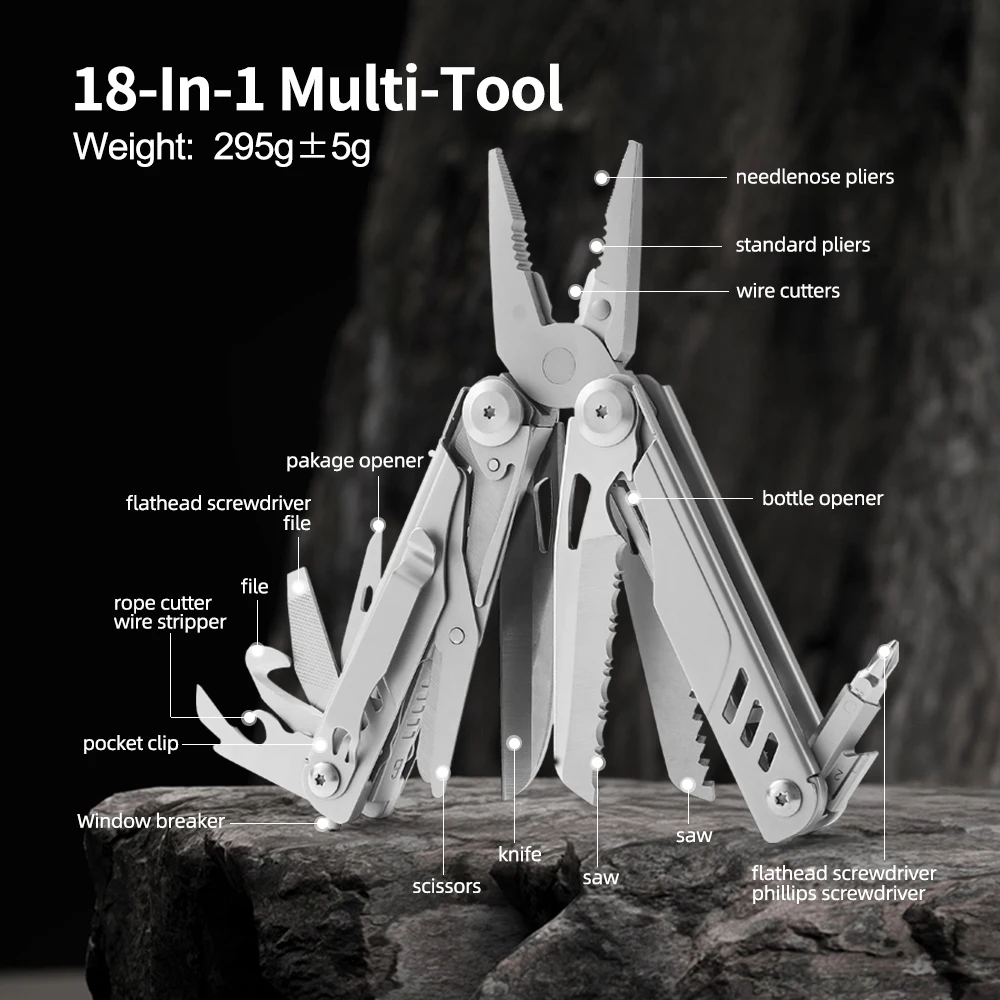 Multitool  18-in-1 EDC Pocket Knife Set with Wire Stripper, ​Pliers, and Pocket Clip, Gifts for Men, Stainless Steel Scissors