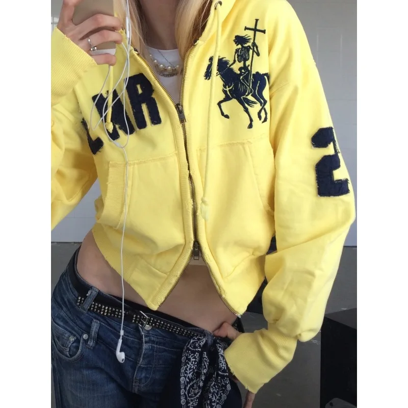 Harajuku design rétro, broderie patchwork, tendance personnalisée, sweat à capuche ample, veste unisexe