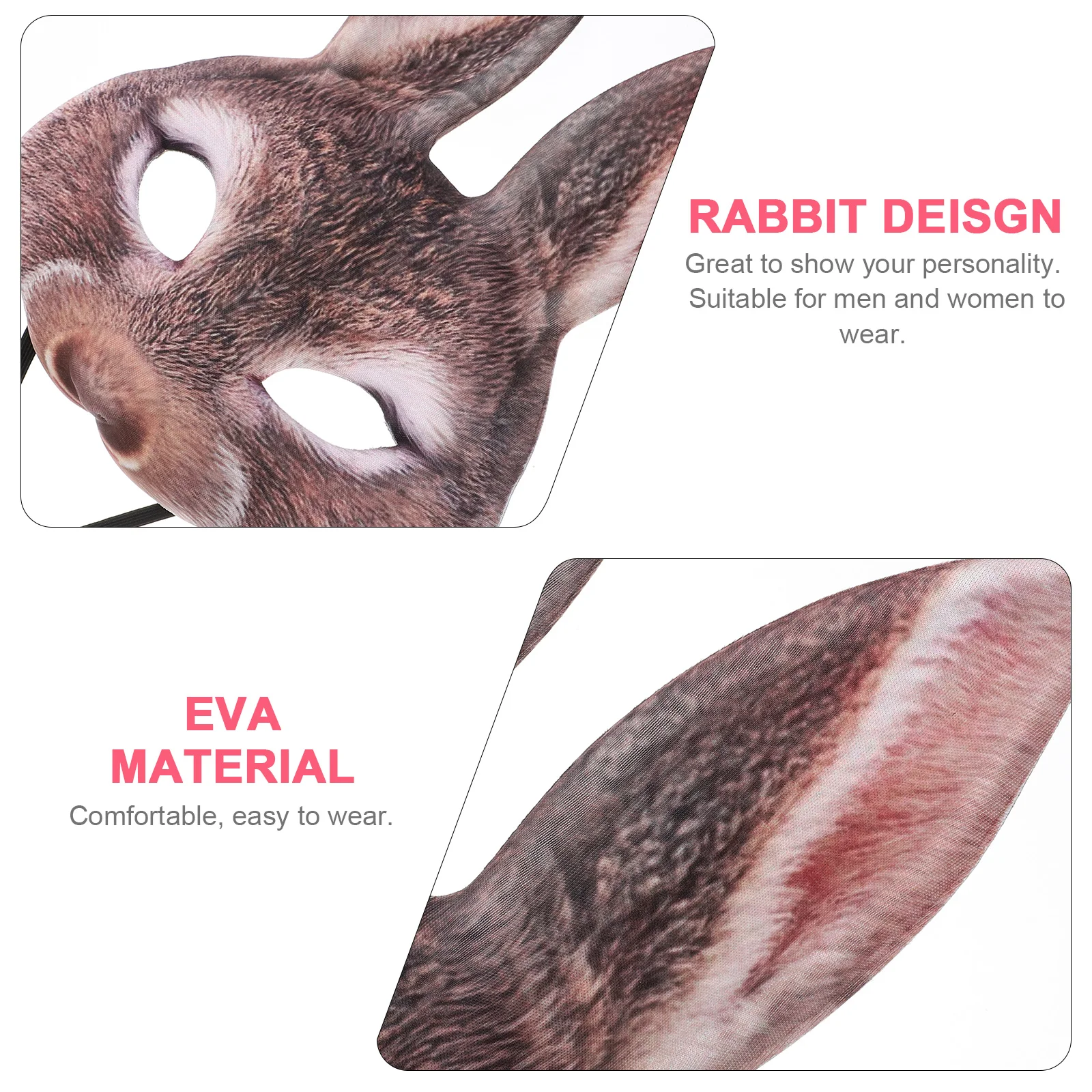 

Rabbit Mask Half Face Design Cute Bunny Mask for Women Men Easter Festival Costume Dance Performance Party Wear