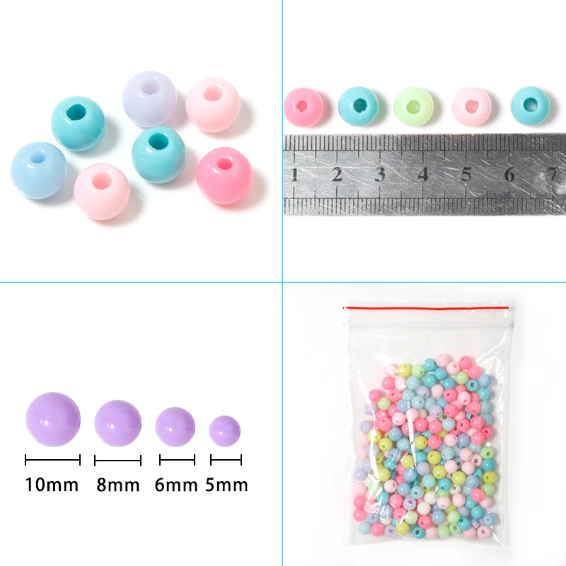 100 Buah/Lot 5 6 8 10Mm Manik-manik DIY Anak-anak Warna Macaron Manik-manik Akrilik Bulat Manik-manik Longgar untuk Membuat Perhiasan Diy Kalung Gelang