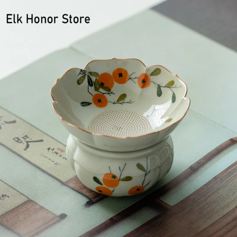 

Hand-painted Persimmon Flower Tea Infusor Zen Tea Brewing Strainer Tea Strainer Tea Making Tea Filter Chinese Tea Set Ornaments