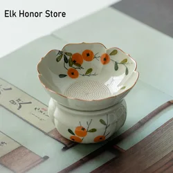 Hand-painted Persimmon Flower Tea Infusor Zen Tea Brewing Strainer Tea Strainer Tea Making Tea Filter Chinese Tea Set Ornaments