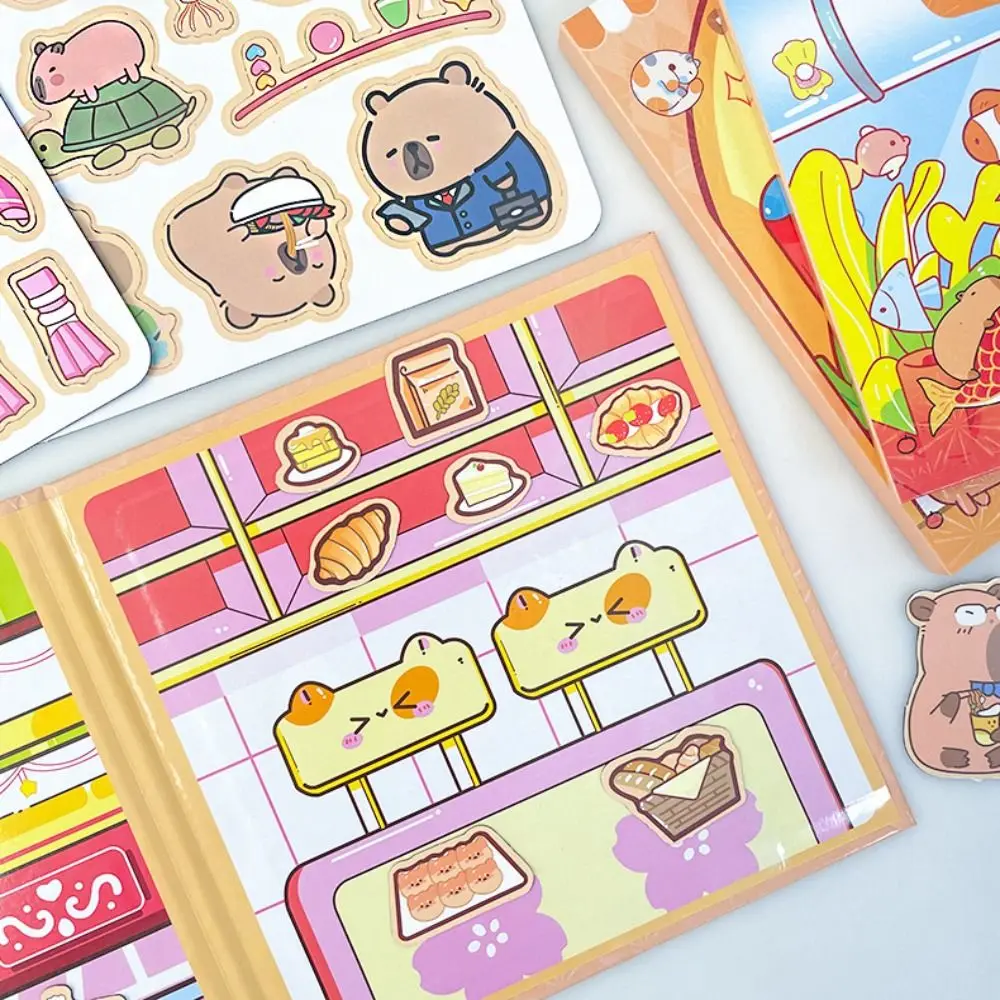 Cute DIY Magnetic Quiet Book Kawaii Capybara Scene Sticker Book Handmade Repeatable Paste Children's Toys