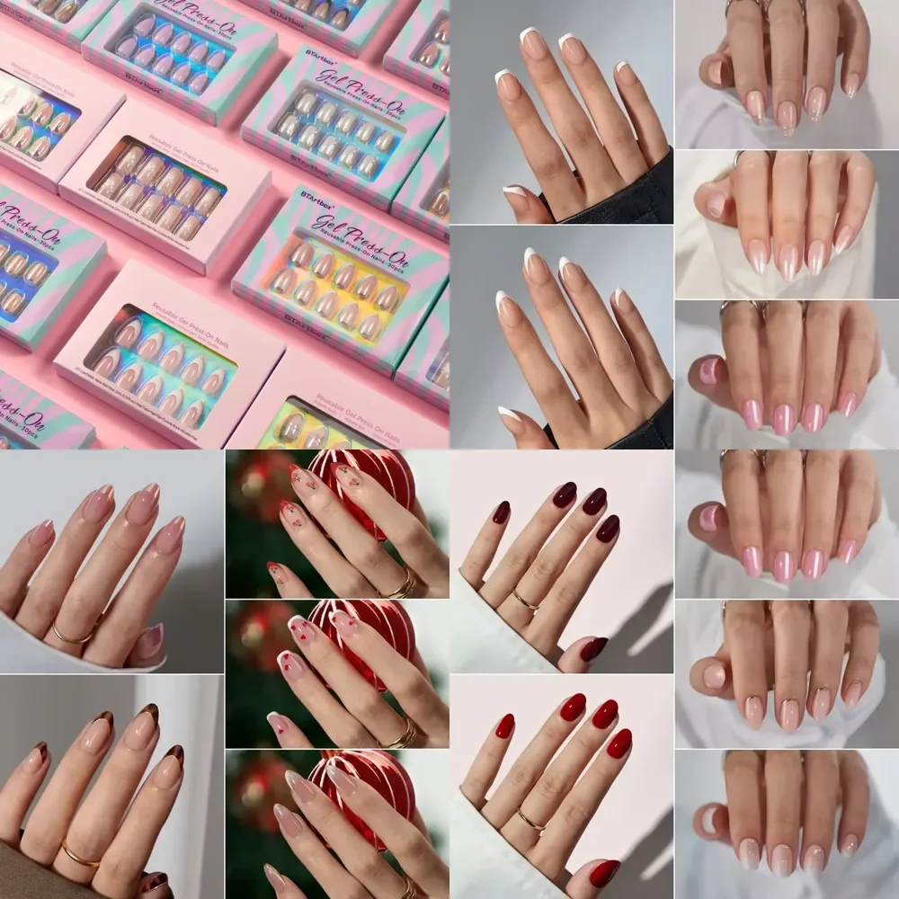 Short Square Almond Fake False Nails Press on Wholesale Acrylic Soft Gel Handmade Private Label Press on Finger