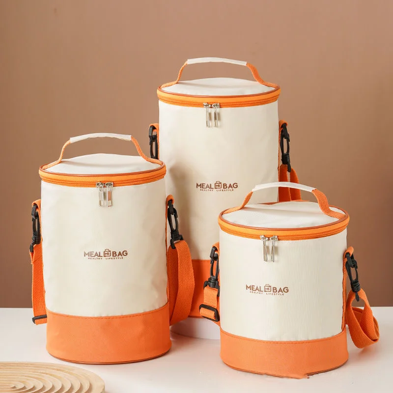 Large Capacity Cylinder Insulated Lunch Bag Double Layer Three Layer Waterproof Oxford Portable Zipper Thermal Bento Pack Picnic