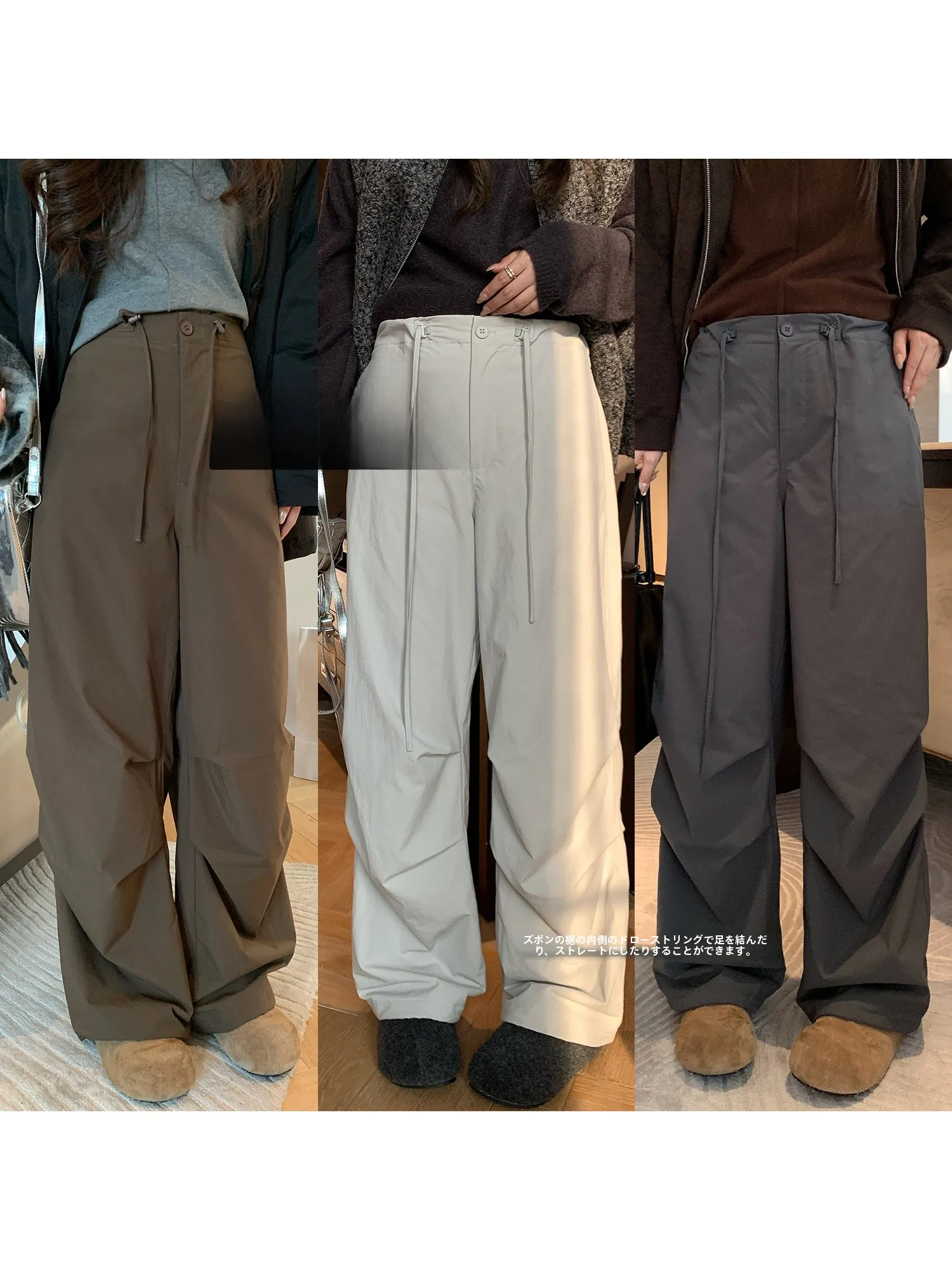 

NAZ plus Size Winter Fashion Sporty Fleece Lined Casual Pants High Waist Drawstring Wide Leg Pants Lazy Loose Trousers