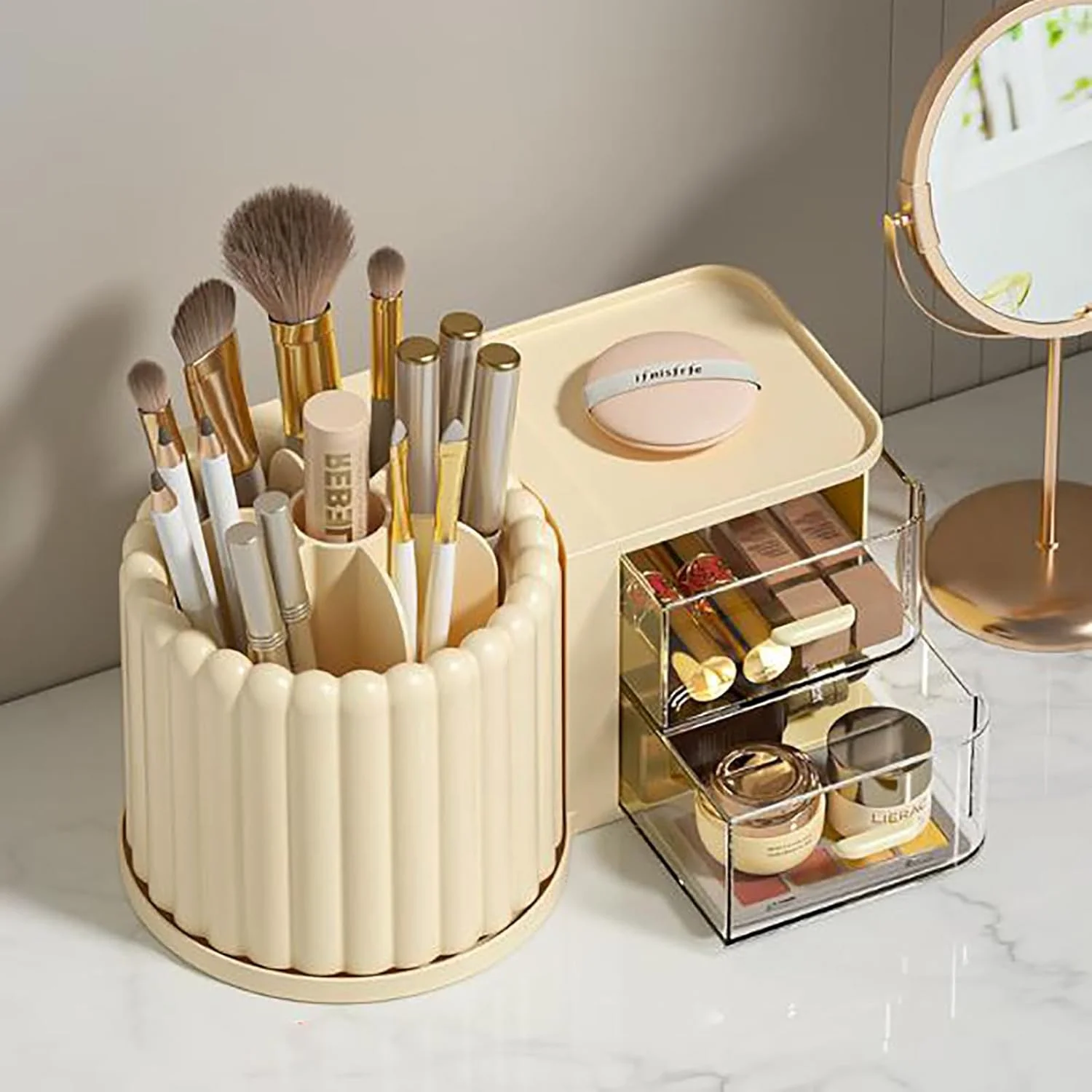 Porte-brosse de maquillage rotatif à 7 fentes, organisateur de pinceaux, pinceaux cosmétiques rotatifs amovibles, porte-stylo pour vanité, commode,