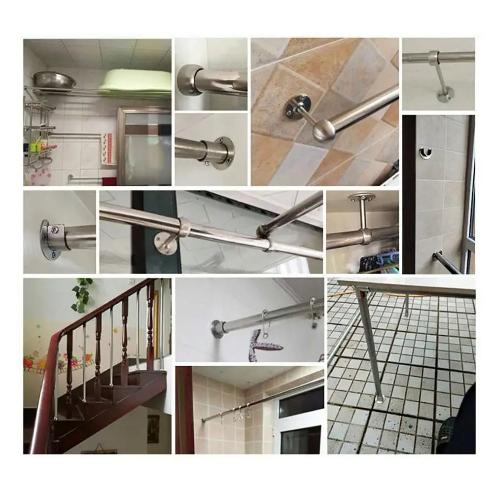 1Pcs Stainless Steel Pipe Bracket 19/22/25mm Half/All Pass Tube Holder Wardrobe Rail Support Flange for Clothes Pole Curtain Rod
