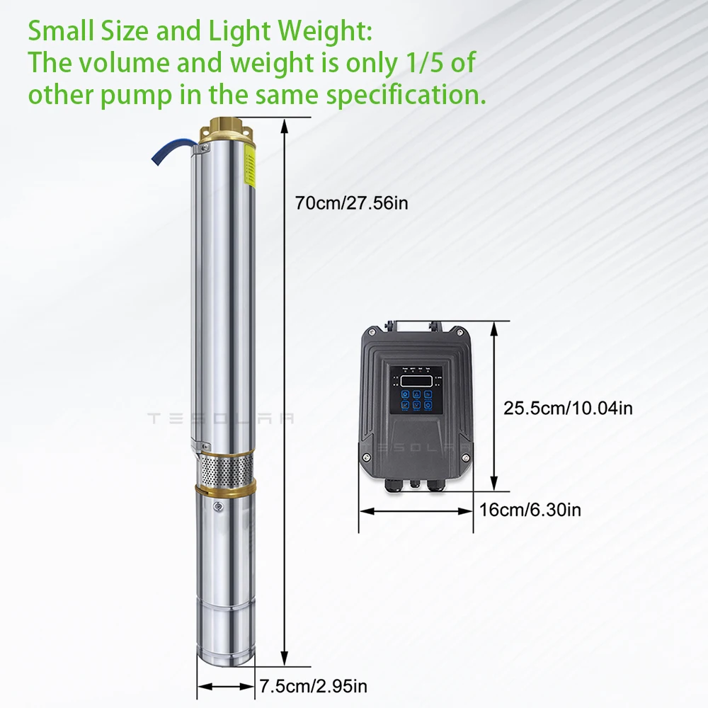 1100W DC48V Solar Deep Well Water Pump MPPT Controller Stainless Steel Brushless Submersible Pump for Irrigation Head 100M