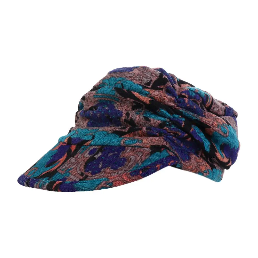 Mom Hat Floral Print Cotton Middle Aged and Elderly Cap Foldable Earflap Ethnic Style Cap Women Hat Peaked Cap Baseball Cap