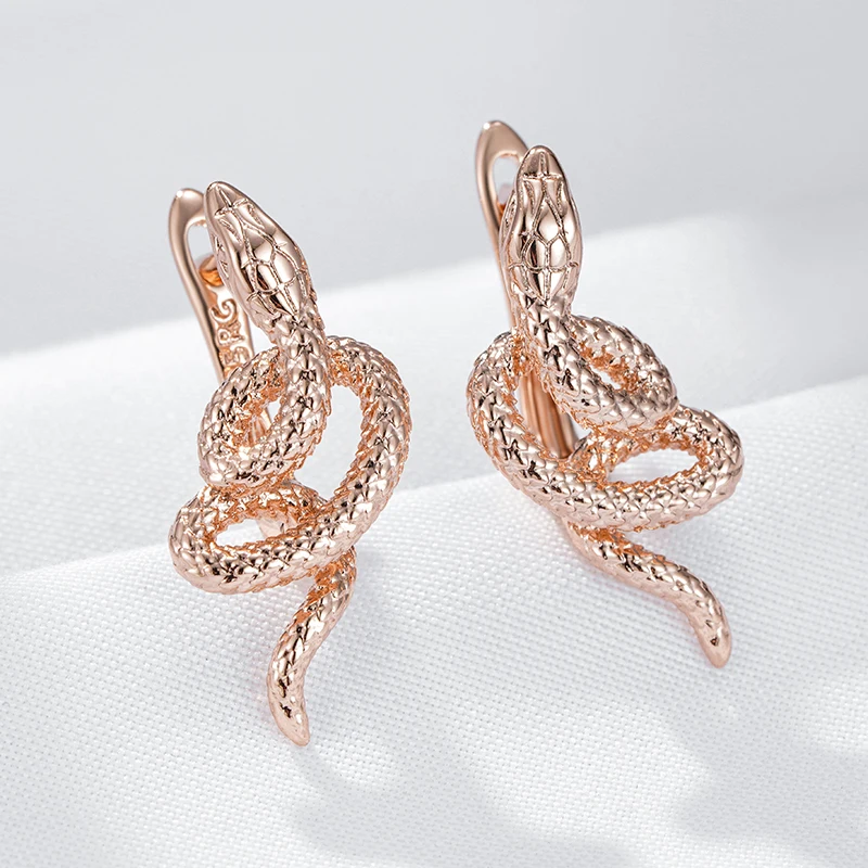 Kinel Fashion 585 Rose Gold Snake Drop Earrings For Women Unique Heavy Metals Punk Rock Vintage Animal Jewelry Wholesale