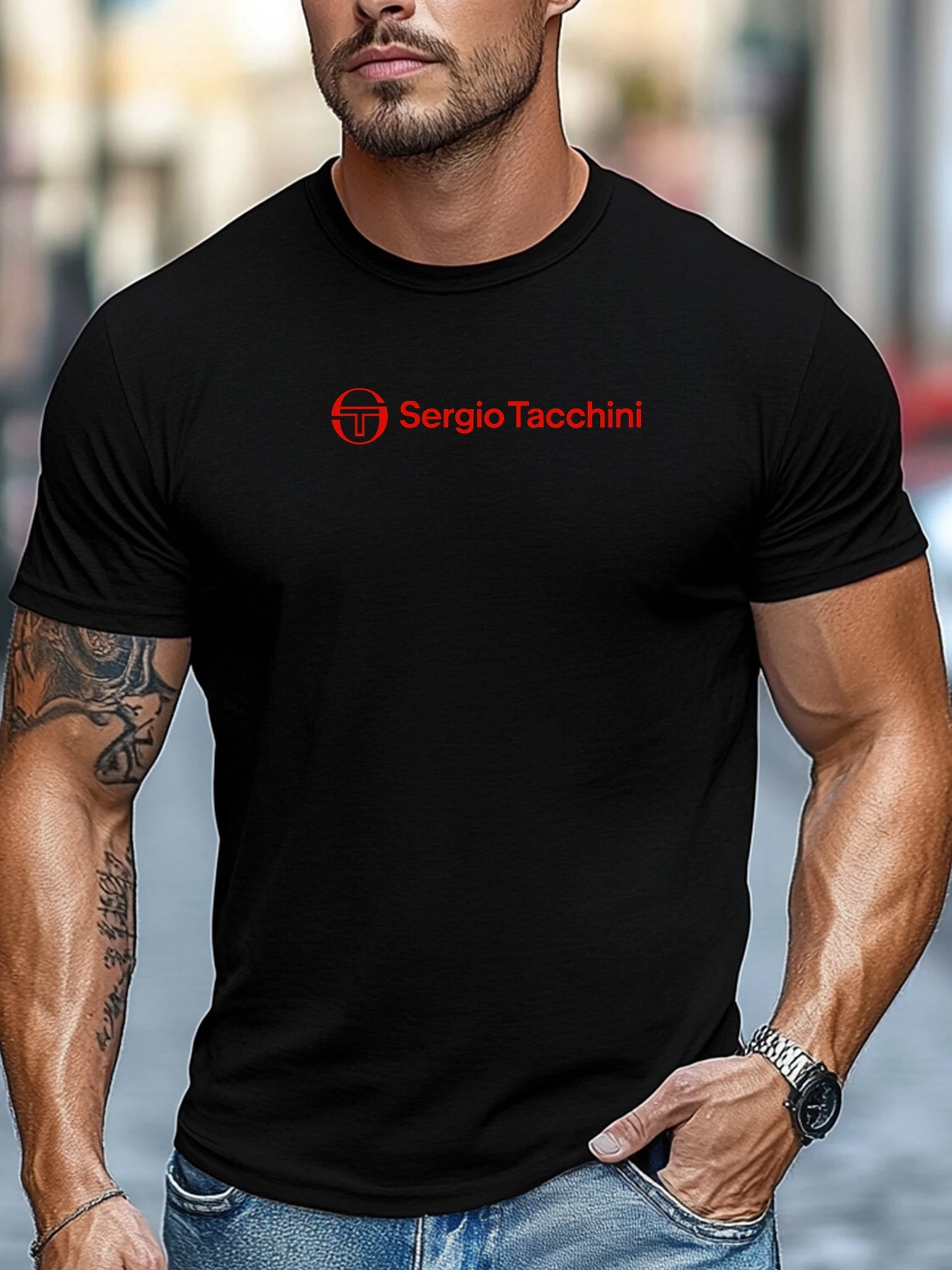 Camiseta de manga corta para hombre Sergio Tacchini Logo Gráficos Verano Camiseta de ajuste cómodo y suave Tops de uso diario