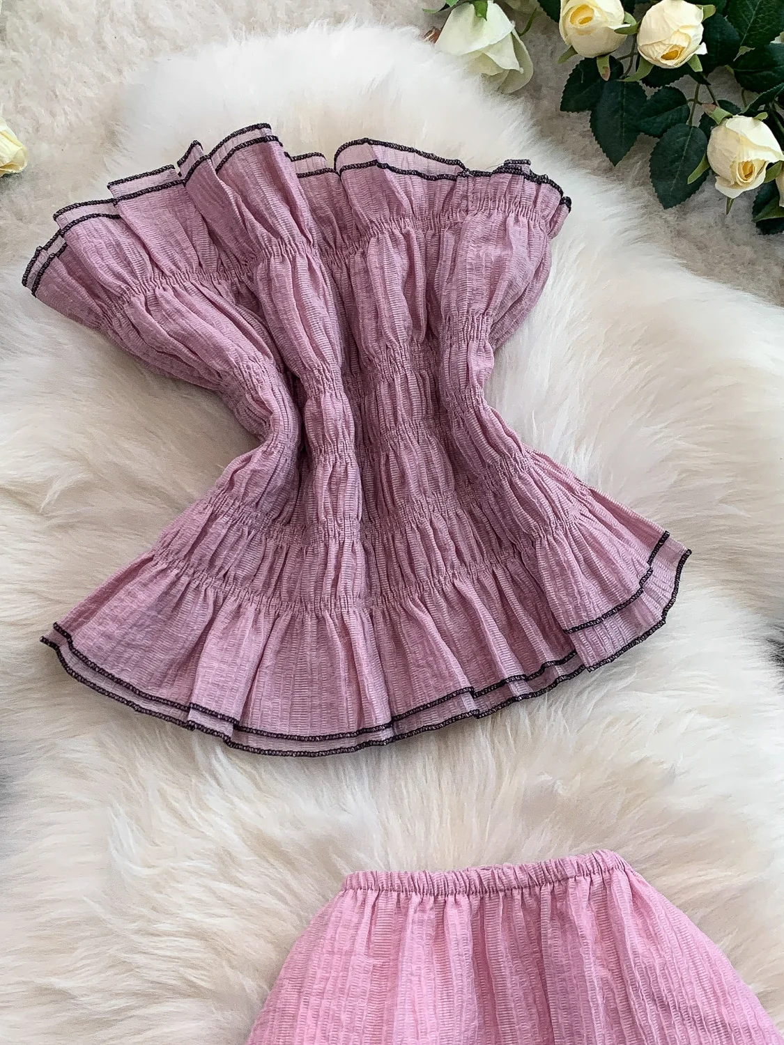 

Pure Desire One oulder Tube Top ort High Waist Slimming Pleated Top f Skirt Set Women's Faion Summer Outfit
