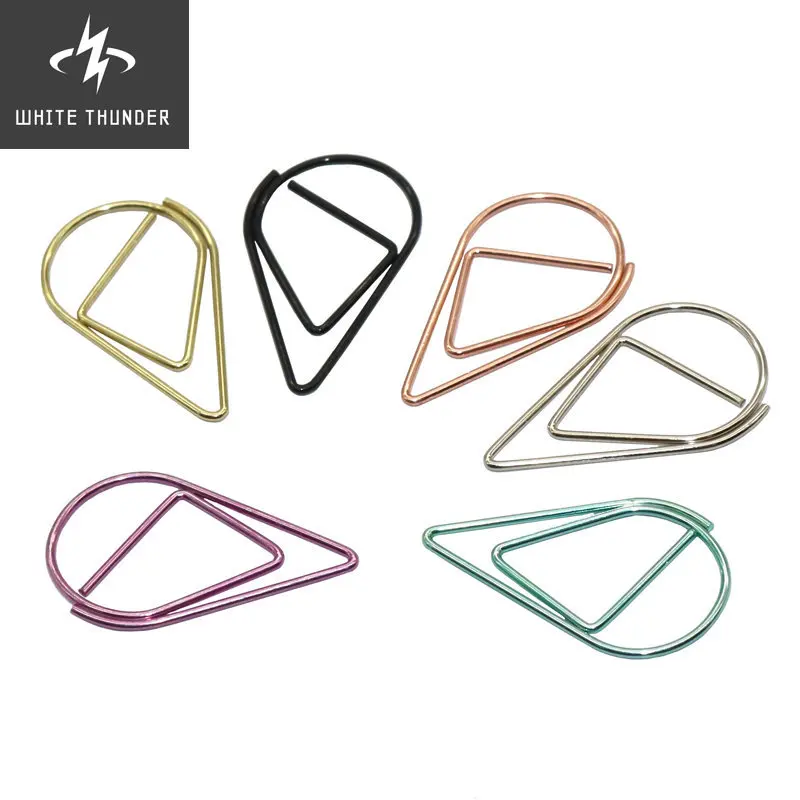 60 Pcs 6 Colors Metal Material Drop Shape Paper Clips Funny Kawaii Bookmark Office Shool Stationery Marking Clips