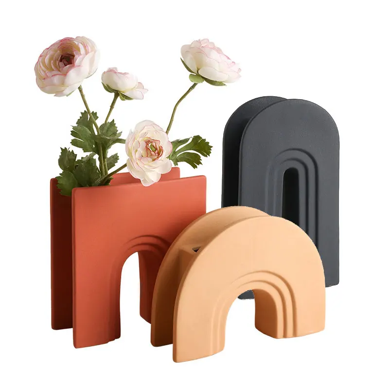 Morandi Flower Vase Creative Modern Geometry Arch Shaped Ceramic Vase for Dry Flowers Centerpieces Table Living Room Decoration