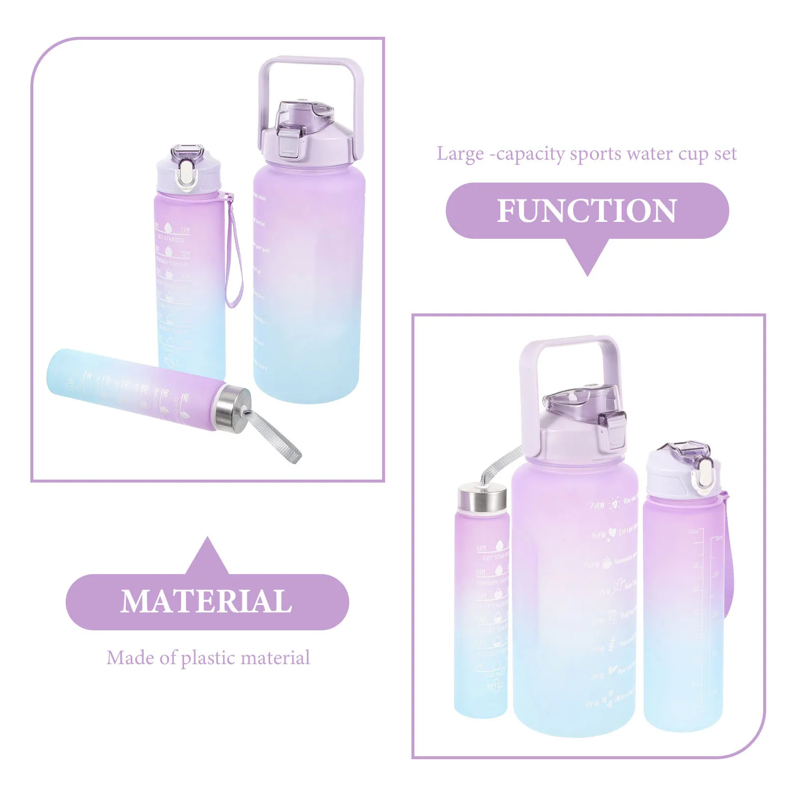 

3Pcs Gym Sports Water Bottles Set 2L 900Ml 300Ml Workout Bottles Hiking Fitness Outdoor Use Workout Water Bottle