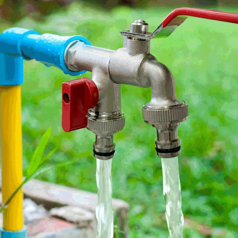 Garden Tap Double Outlet Washing Machine Zinc Alloy Water Nozzle Garden Outdoor Faucet Mop Pool Faucet for Irrigation