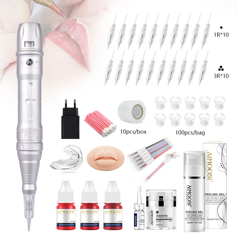 Lips PMU Machine Set Professional Tattoo Machine Kit Permanent Makeup Machine Wireless Charge Lips Tattoo Microshading Supplies