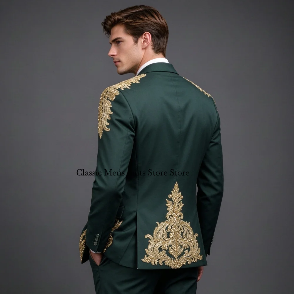 Customized Grm Embroidery Men Suit 2 Pieces Set Male Party Blazer Stunning Groom Wedding Tuxedos Slim Corset trajes para hombre