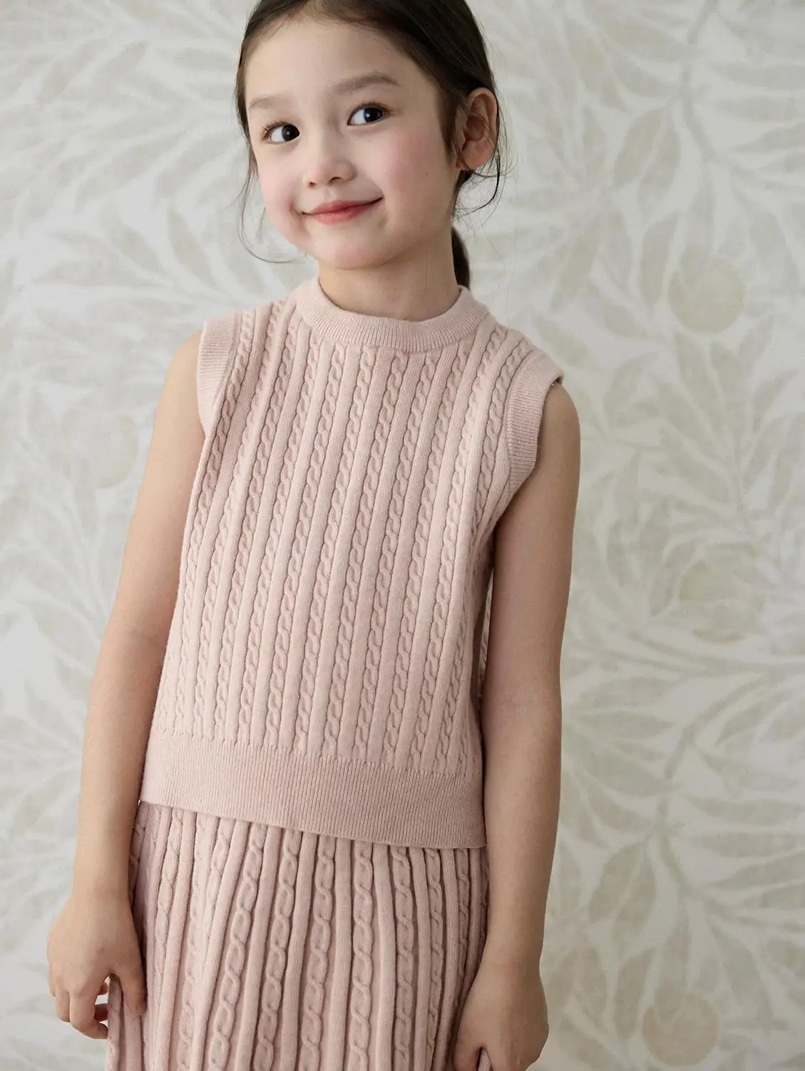 Girls Pink 3Pcs Knit Outfit, Cute Toddler Knitted Set, Cami Top, Vest, Skirt & Cardigan, Kids Layering Sweater Suit