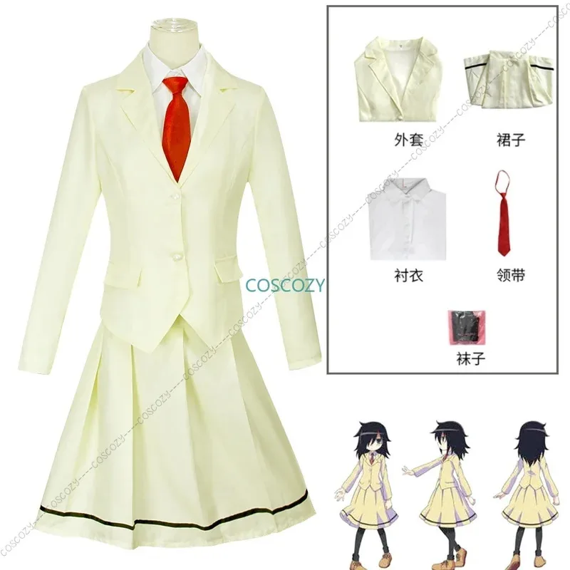 

Anime WataMote Tomoko Kuroki Cosplay Costume Women Girls Yellow Jk Skirt High School Girls Convention Uniform Socks Tie Set