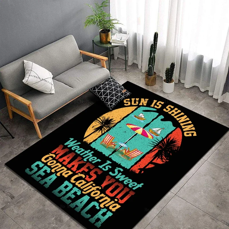 Sun Is Shining Weather Is Sweet Tropical Summer Beach California Surf Silhouette Carpet By Ho Me Lili para la decoración del piso del hogar