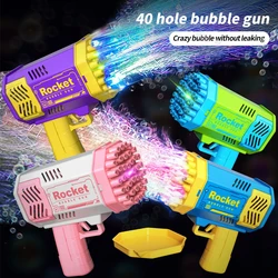 One Pack Of Children's 40 Holes Rocket Launcher Handheld Portable Electric Automatic Bubble Gun LED Light For Boys And Girls