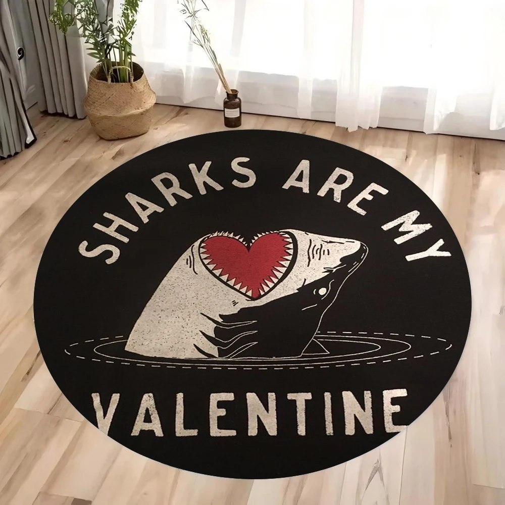 

Cartoon Shark Circular Printed Carpet Home Decoration Bedroom Living Room Carpet Children's Play Area Non Slip Pad Gift